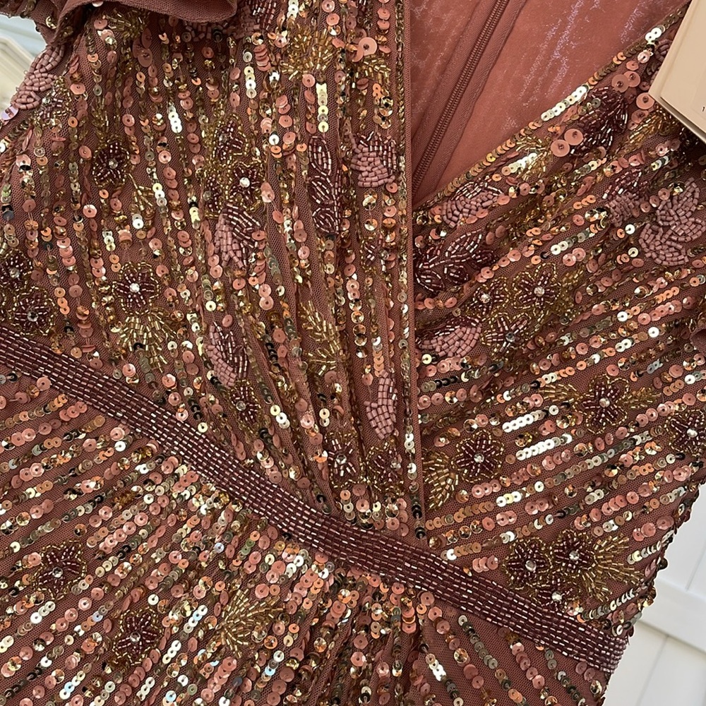 Mac Duggal - Purple Embellished Faux Wrap Flutter Sleeve Dress Size 8 - Picture 6 of 17